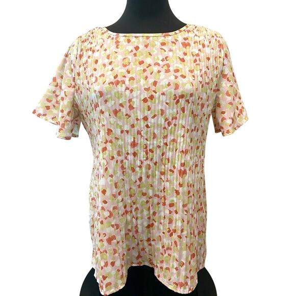 ZIA | Pleated Crinkle Floral Blouse Top Flutter Sleeve | Size Small - Picture 2 of 7